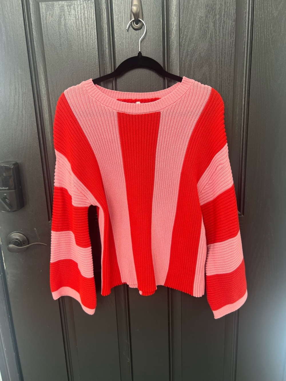 Amazon Women's Oversized Sweater in Red and Pink Wide Stripes